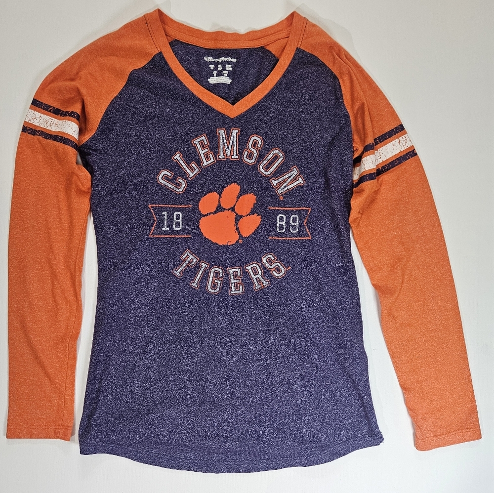 Clemson Tigers Champion T-shirt Womens Small Orange Logo Football Lightweight‎